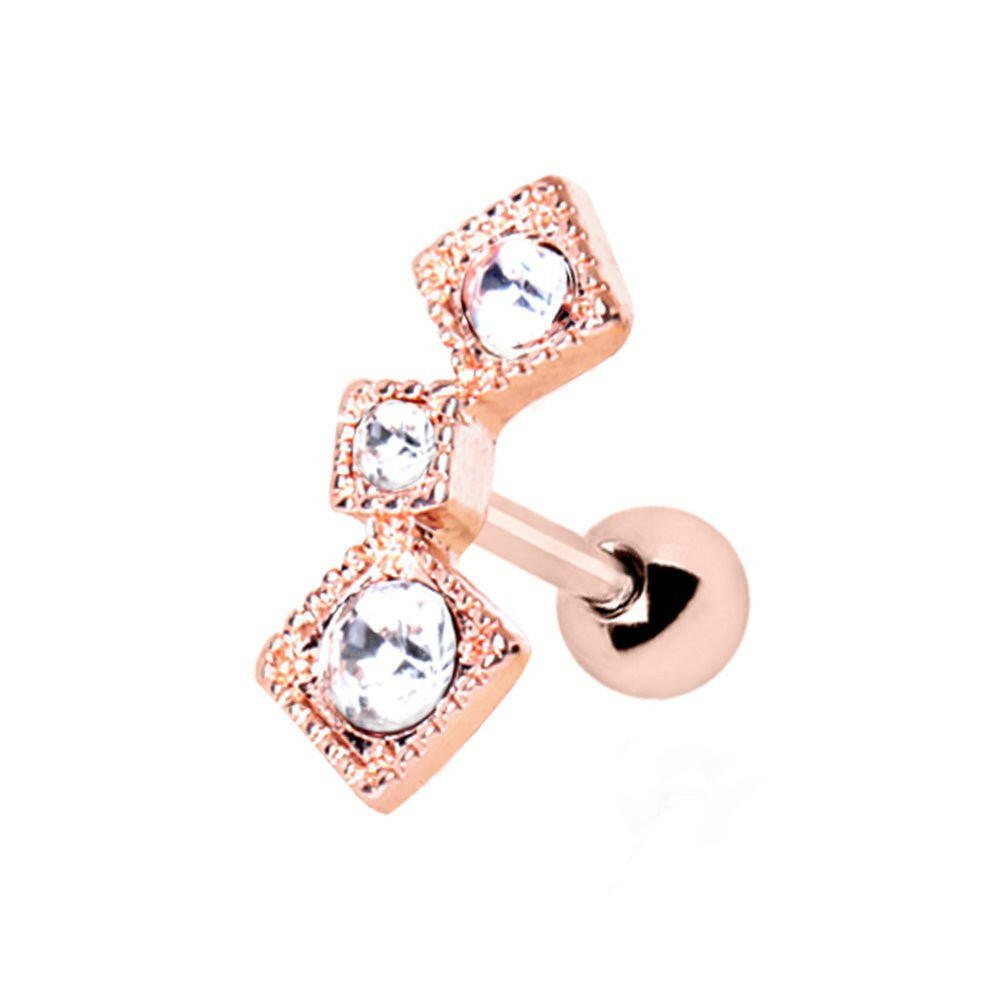 Gold Plated Art of Brilliance Triple Square Drop Cartilage Earring