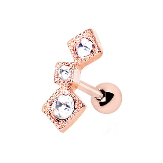 Gold Plated Art of Brilliance Triple Square Drop Cartilage Earring