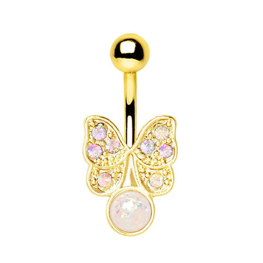 Gold Plated Aurora Butterfly with Synthetic Opal Navel Ring Navel Ring Impulse Piercings