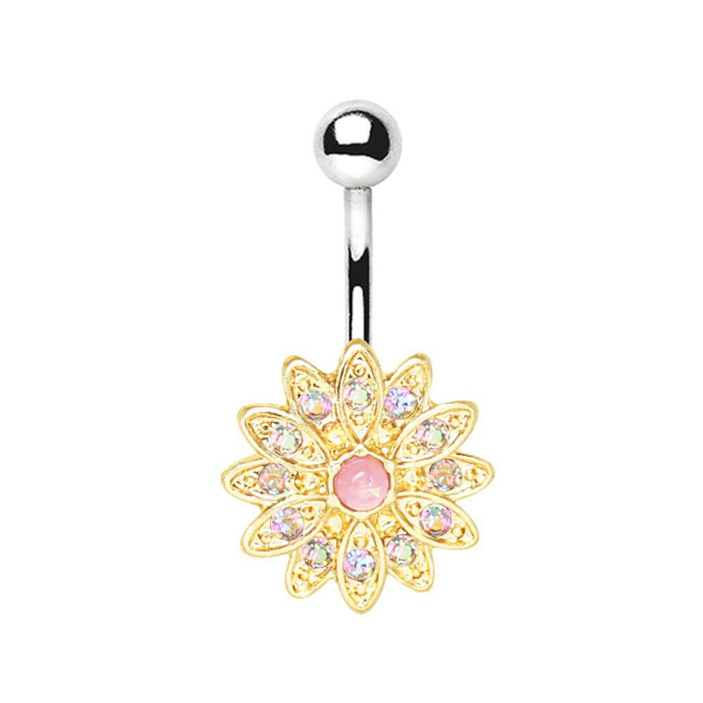 Gold Plated Aurora Flower Charm Navel Ring Navel Ring Impulse Piercings