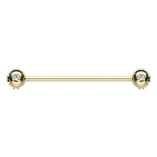 Gold Plated Aurora Gem Ball Industrial Barbell Industrial Barbell Impulse Piercings 16 GA (1.2mm) 1-3/8" (35mm)