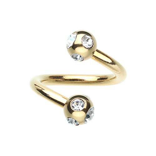 Gold Plated Aurora Gem Ball Twist Spiral Ring Spiral Impulse Piercings