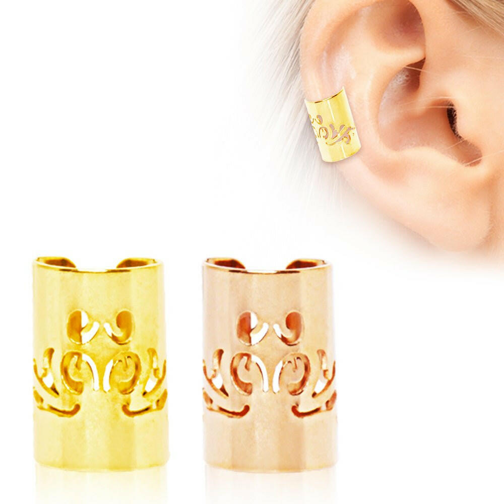 Gold Plated Baroque Patterned Cartilage Ear Cuff Cuff Earring Impulse Piercings Yellow Gold