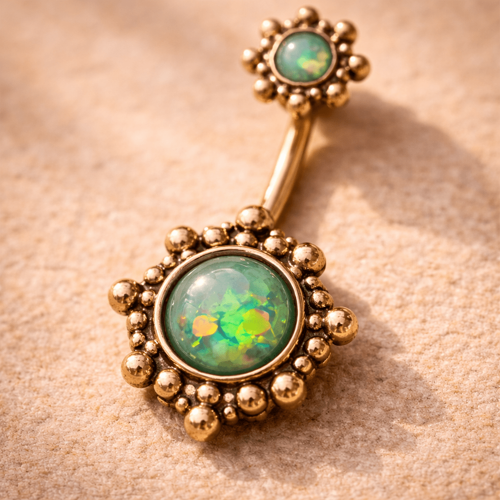 Gold Plated Beads and Synthetic Opal Navel Ring Navel Ring Skin Metals
