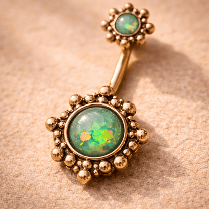 Gold Plated Beads and Synthetic Opal Navel Ring Navel Ring Skin Metals