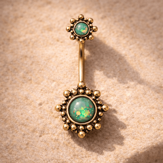 Gold Plated Beads and Synthetic Opal Navel Ring Navel Ring Skin Metals