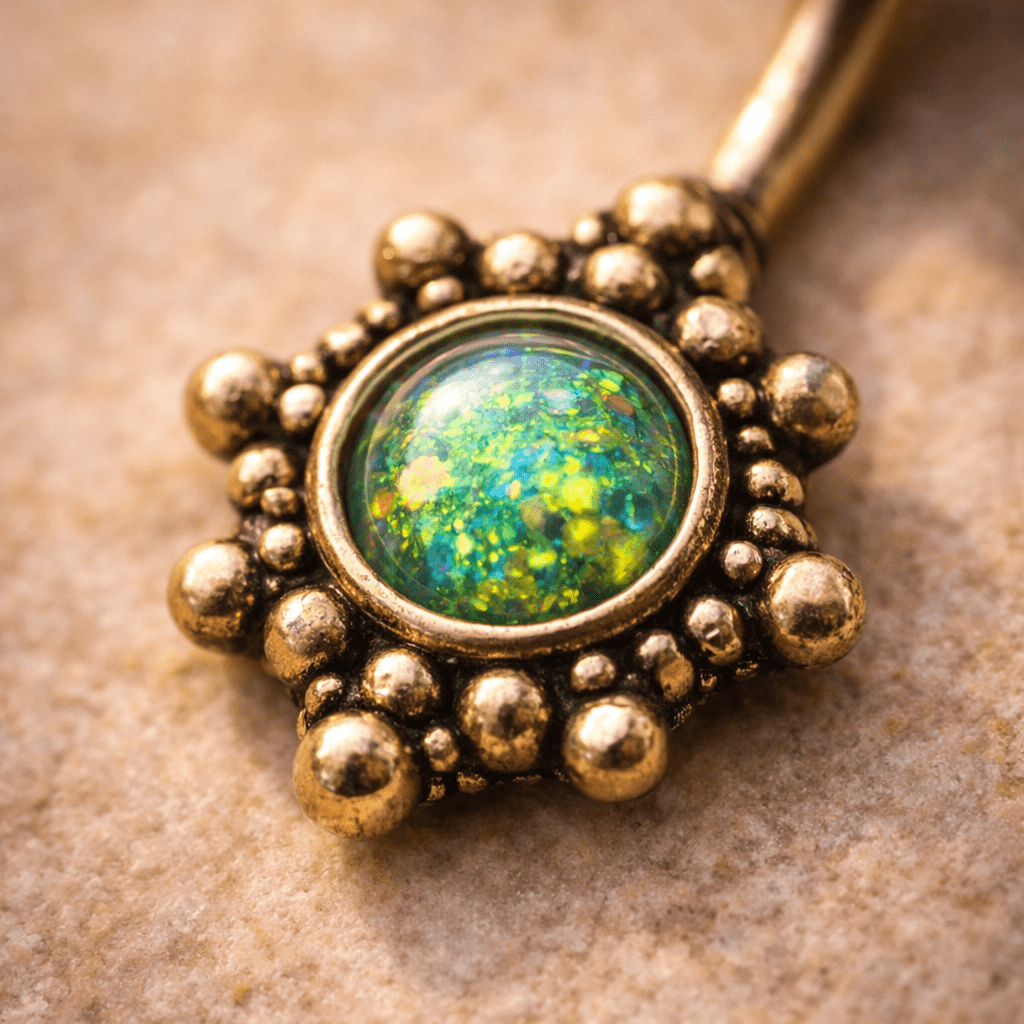 Gold Plated Beads and Synthetic Opal Navel Ring Navel Ring Skin Metals