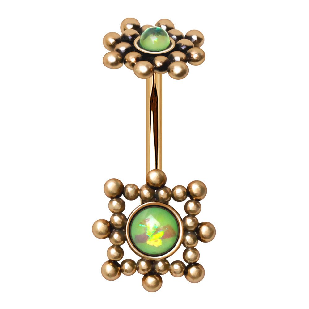 Gold Plated Beads and Synthetic Opal Navel Ring - Skin Metals