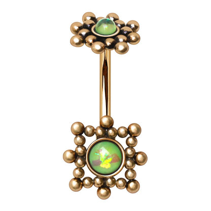 Gold Plated Beads and Synthetic Opal Navel Ring - Skin Metals