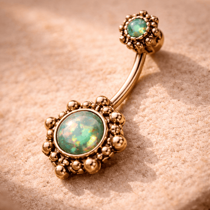 Gold Plated Beads and Synthetic Opal Navel Ring Navel Ring Skin Metals