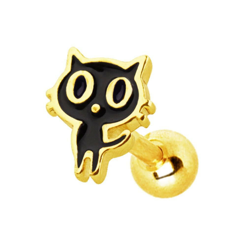 Gold Plated Black Alley Cat Cartilage Earring Cartilage Earring Impulse Piercings