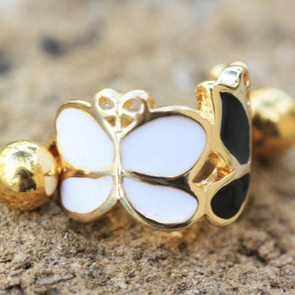 Gold Plated Black and White Butterfly Cartilage Ear Cuff Cuff Earring Impulse Piercings