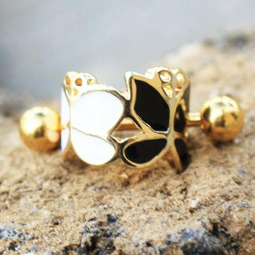 Gold Plated Black and White Butterfly Cartilage Ear Cuff Cuff Earring Impulse Piercings