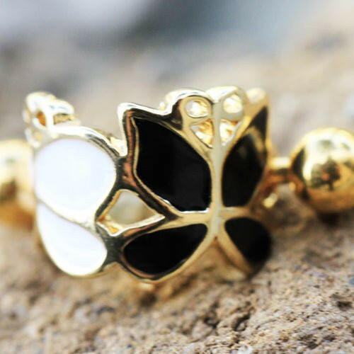 Gold Plated Black and White Butterfly Cartilage Ear Cuff Cuff Earring Impulse Piercings