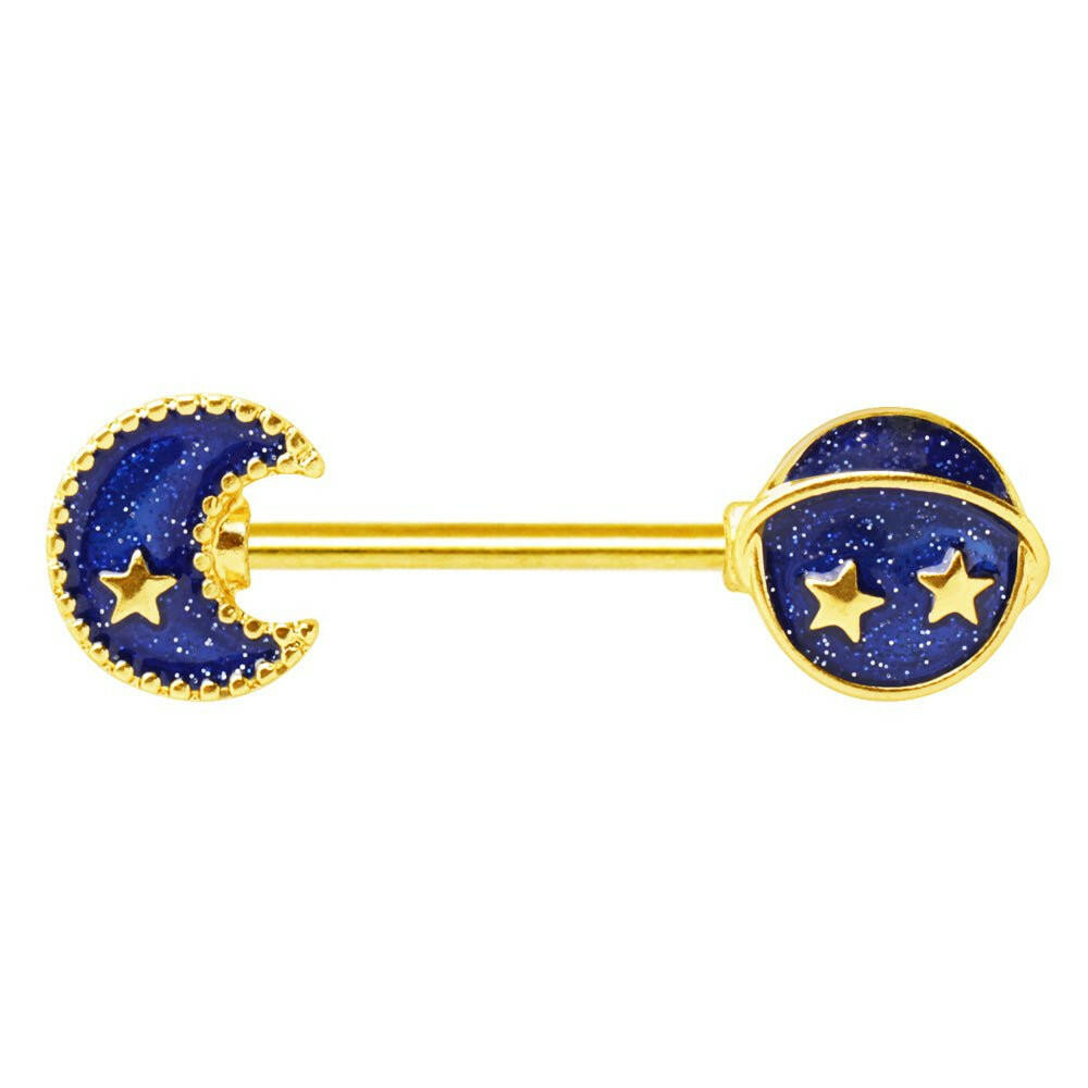 Gold Plated Blue Galaxy Stardust Nipple Bar Nipple Ring Impulse Piercings