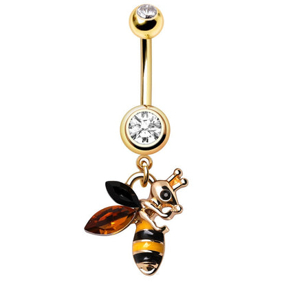 Gold Plated Bumble Bee Dangle Navel Ring - Skin Metals