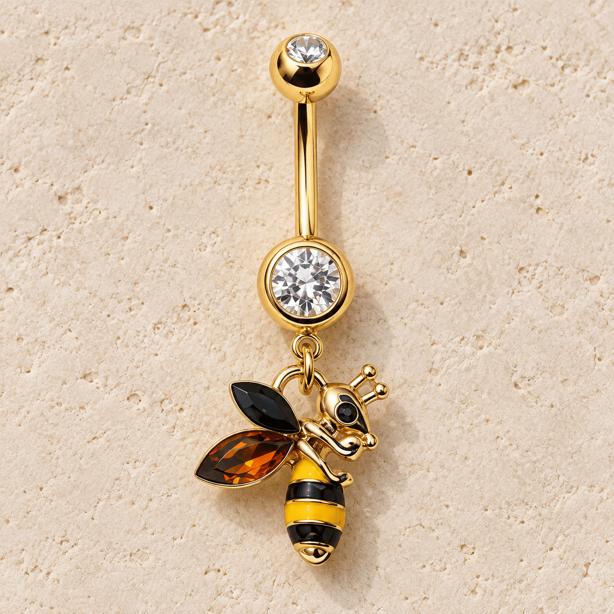 Gold Plated Bumble Bee Dangle Navel Ring - Skin Metals