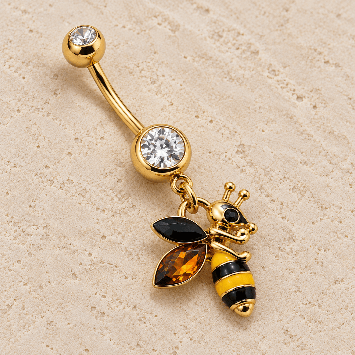 Gold Plated Bumble Bee Dangle Navel Ring - Skin Metals