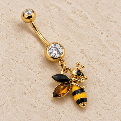 Gold Plated Bumble Bee Dangle Navel Ring - Skin Metals