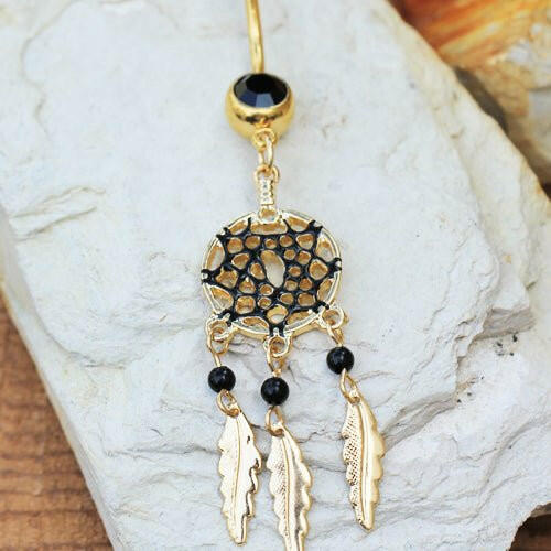 Gold Plated Burnout Dream Catcher Dangle Navel Ring Navel Ring Impulse Piercings