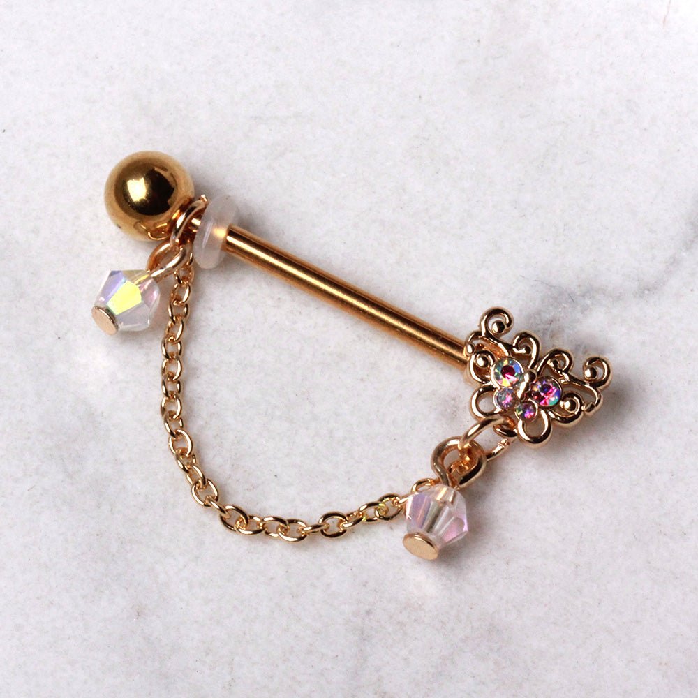 Gold Plated Chained Butterfly Nipple Shield Nipple Ring Skin Metals