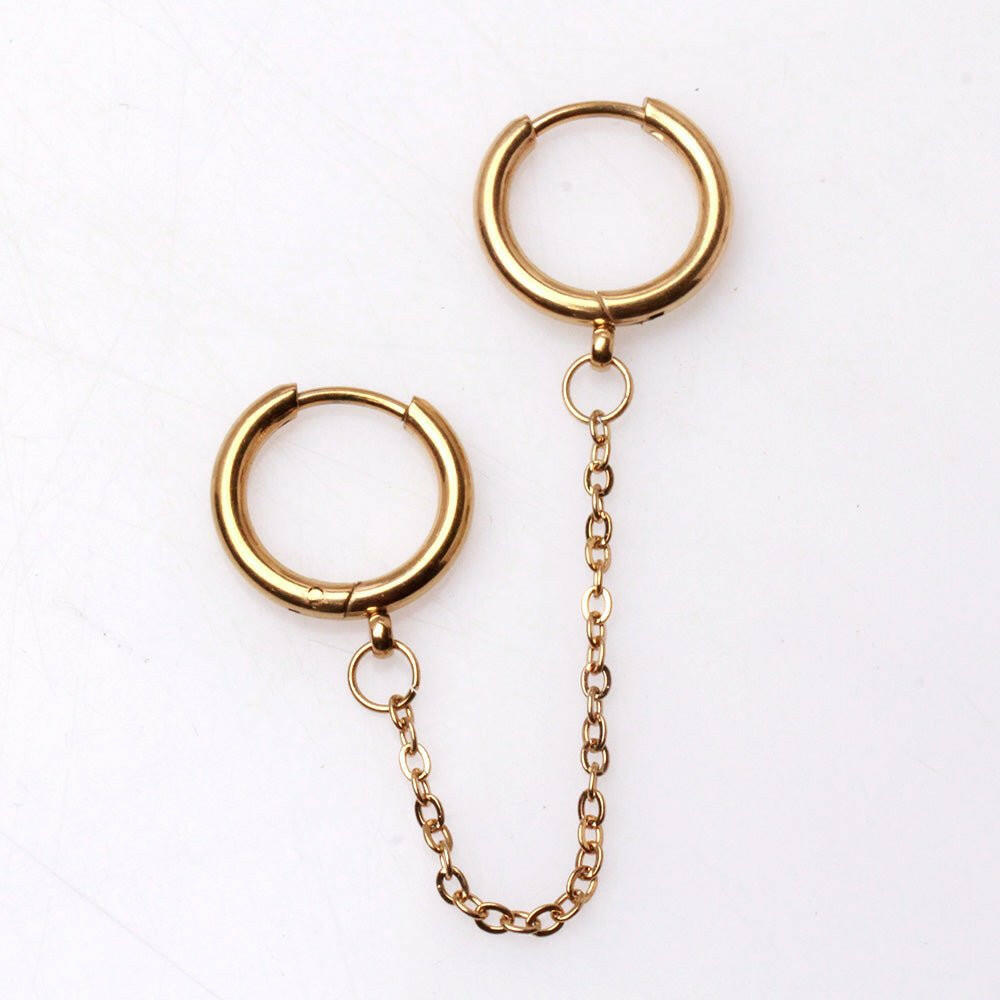 Gold Plated Chained Double Clicker Rings Cartilage Earring Cartilage Earring Impulse Piercings