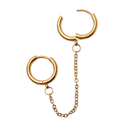 Gold Plated Chained Double Clicker Rings Cartilage Earring Cartilage Earring Impulse Piercings