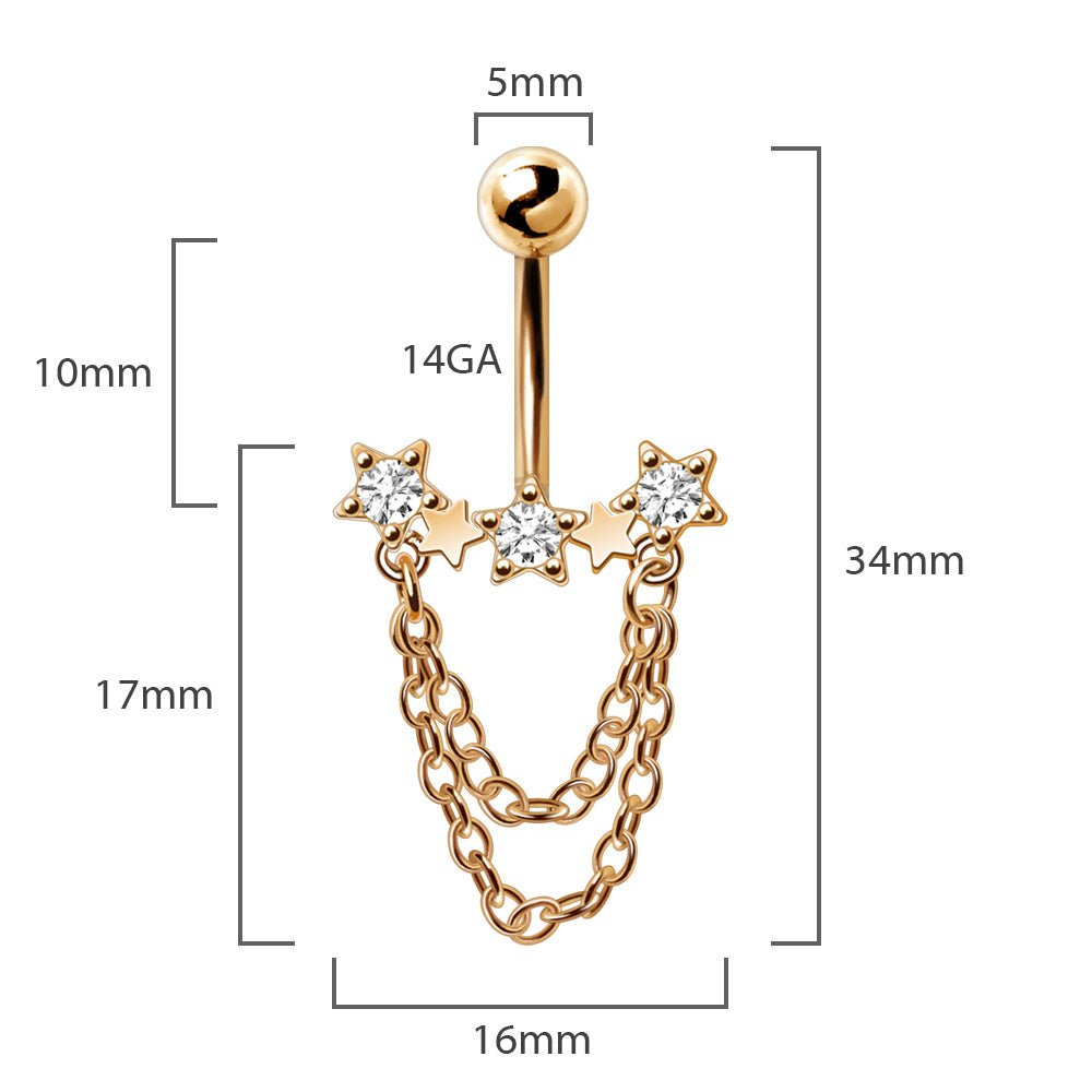 Gold Plated Chained Star Navel Ring Navel Ring Skin Metals