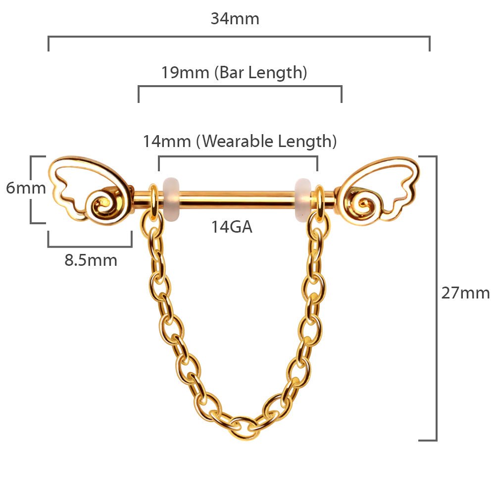 Gold Plated Chained Wing Nipple Shield Nipple Ring Skin Metals