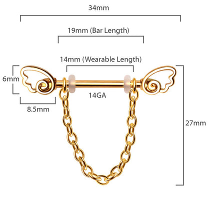 Gold Plated Chained Wing Nipple Shield Nipple Ring Skin Metals
