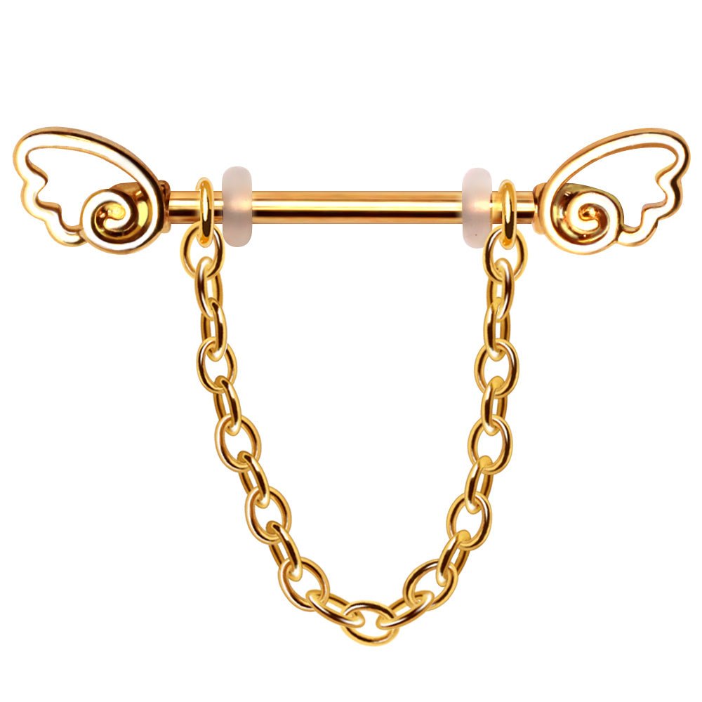 Gold Plated Chained Wing Nipple Shield Nipple Ring Skin Metals