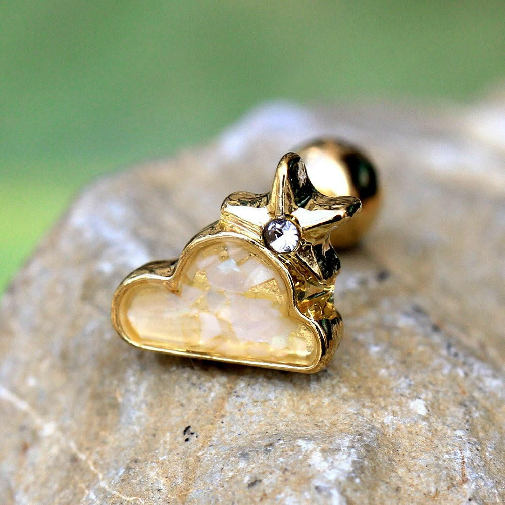 Gold Plated Cloud and Star Cartilage Earring