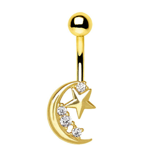 Gold Plated Crescent Moon & Shining Star Navel Ring Navel Ring Impulse Piercings