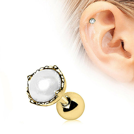 Gold Plated Crown Pearl Cartilage Earring Cartilage Impulse Piercings