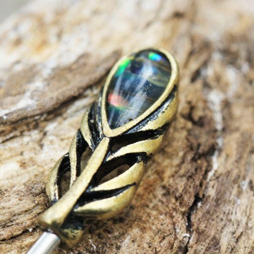Cupid Arrow Industrial Barbell abalone detail closeup