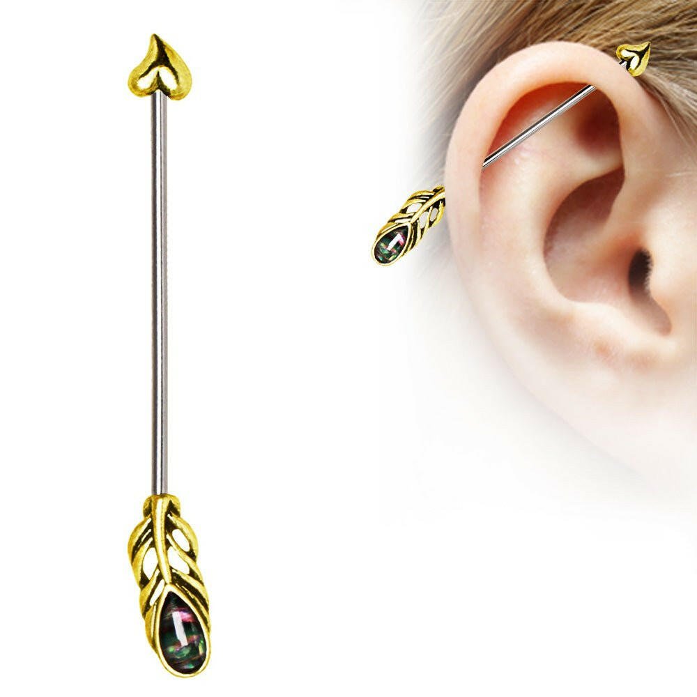 Gold Plated Cupid Arrow Industrial Barbell front view