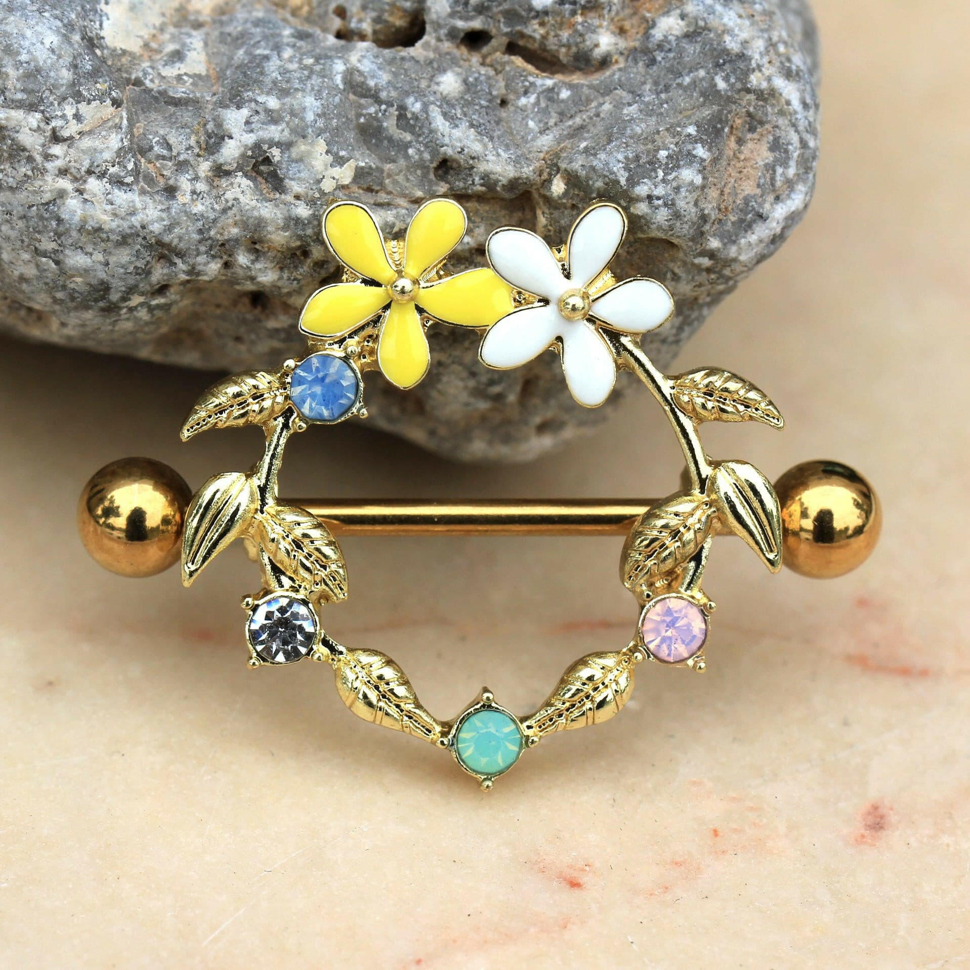 Gold Plated Daisy Flower Field Nipple Shield Nipple Ring Impulse Piercings