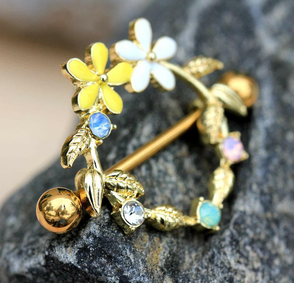 Gold Plated Daisy Flower Field Nipple Shield Nipple Ring Impulse Piercings