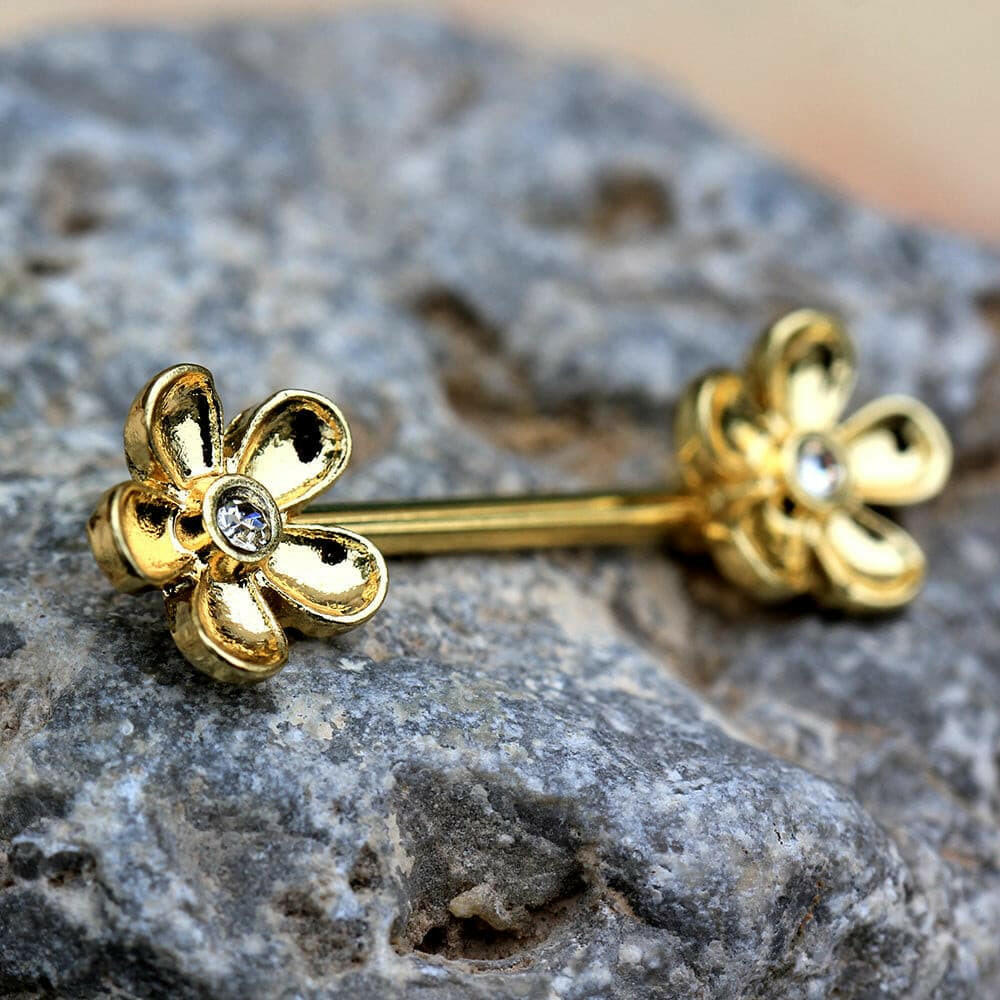 Gold Plated Daisy Flower Nipple Bar Nipple Ring Impulse Piercings