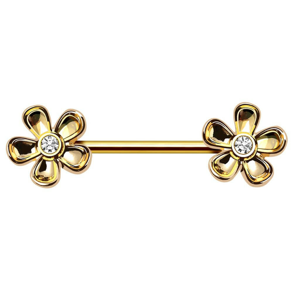 Gold Plated Daisy Flower Nipple Bar Nipple Ring Impulse Piercings