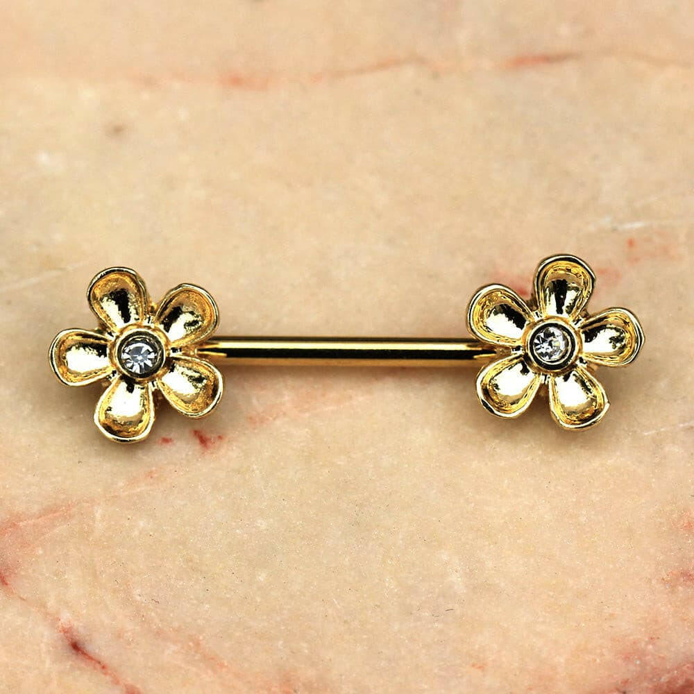 Gold Plated Daisy Flower Nipple Bar Nipple Ring Impulse Piercings