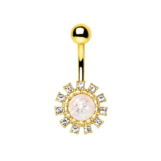 Gold Plated Dazzling Sun with Synthetic Opal Navel Ring Navel Ring Impulse Piercings