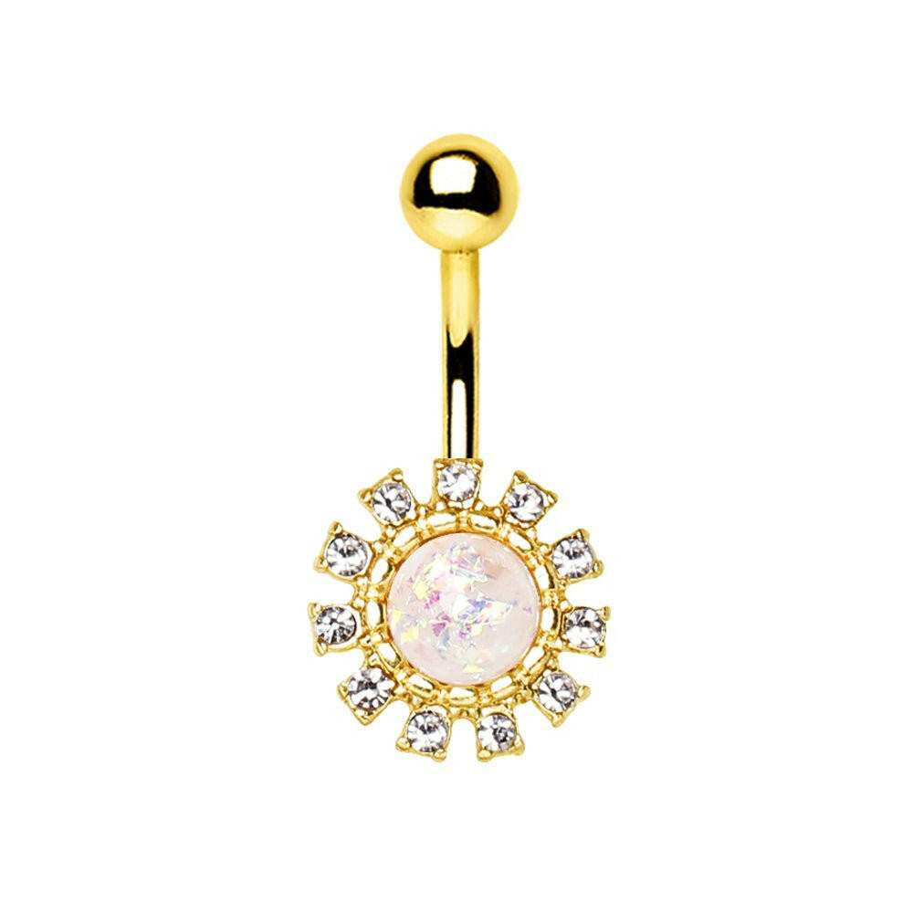 Gold Plated Dazzling Sun with Synthetic Opal Navel Ring Navel Ring Impulse Piercings