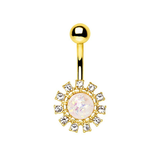 Gold Plated Dazzling Sun with Synthetic Opal Navel Ring Navel Ring Impulse Piercings