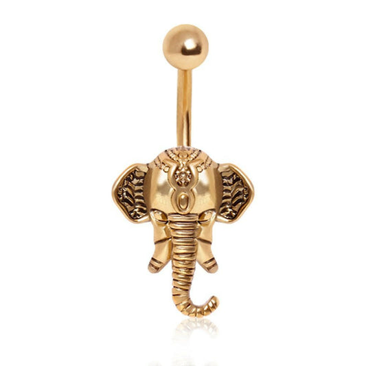 Gold Plated Decorated Elephant Navel Ring Navel Ring Impulse Piercings