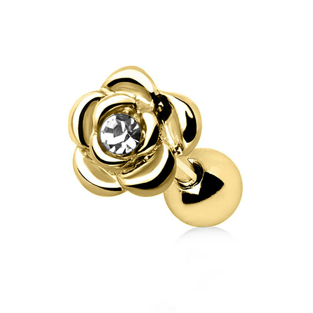 Gold Plated Diamond Rose Cartilage Earring Cartilage Earring Impulse Piercings 16 gaugeLength: 1/4"