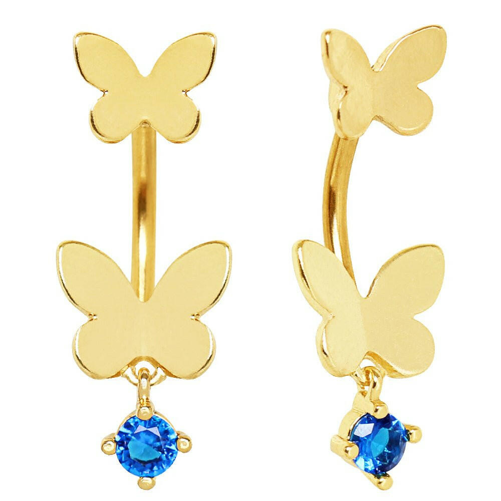 Gold Plated Double Butterfly Navel Ring Navel Ring Impulse Piercings