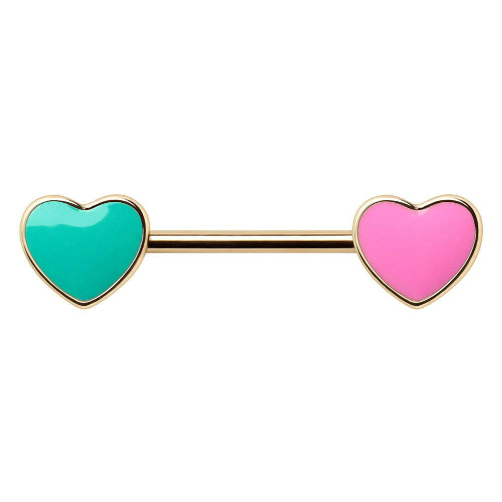 Gold Plated Double Colored Heart Nipple Bar Nipple Ring Impulse Piercings