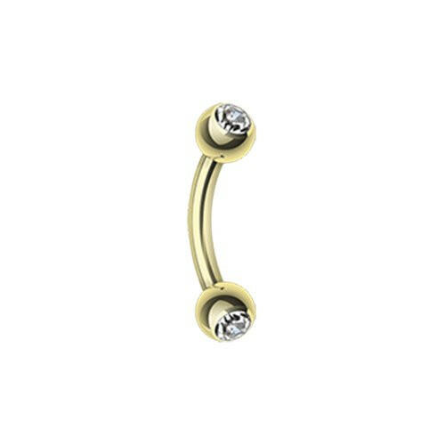 Gold Plated Double Gem Ball Curved Barbell Eyebrow Ring Curved Barbell Impulse Piercings 5/16" (8mm) Clear