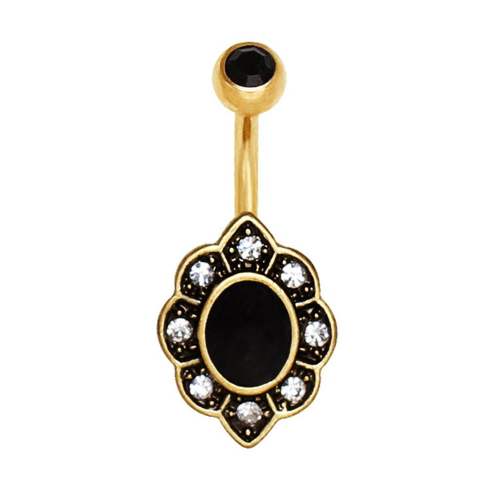 Gold Plated Elegant Black Floral Navel Ring Navel Ring Impulse Piercings